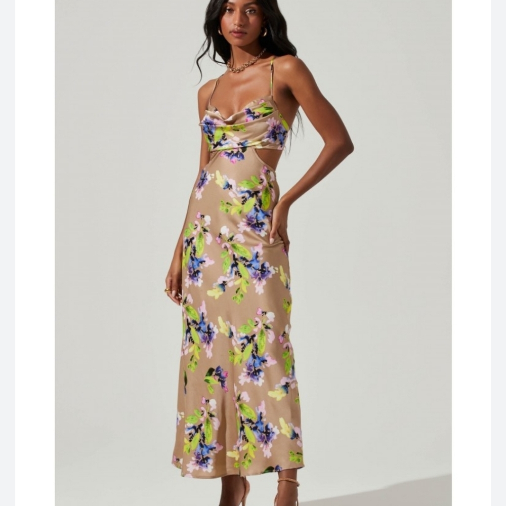 Colette Floral Satin Cutout Midi Dress